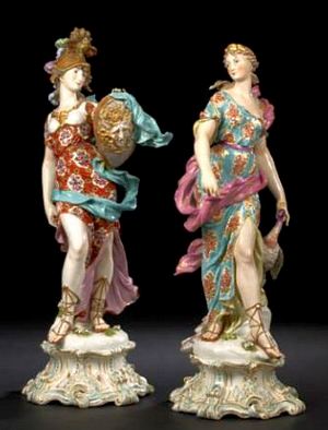 Tall EDME SAMSON, Paris Porcelain Figures of JUNO and ATHENA, 4th qtr 19thC